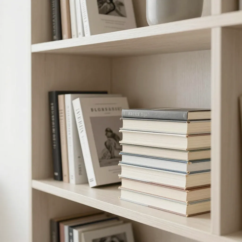 Stilvolles Bücherregal mit eleganten Buchstützen in nordischem Interieur