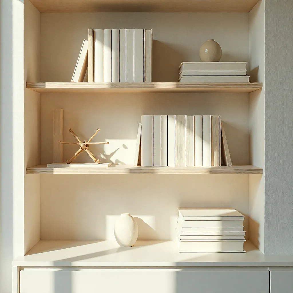 Stilvolles Bücherregal mit verschiedenen Buchstützen und Dekoration