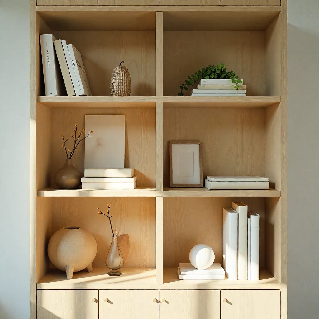 Elegantes Bücherregal mit hochwertigen Buchstützen und Accessoires