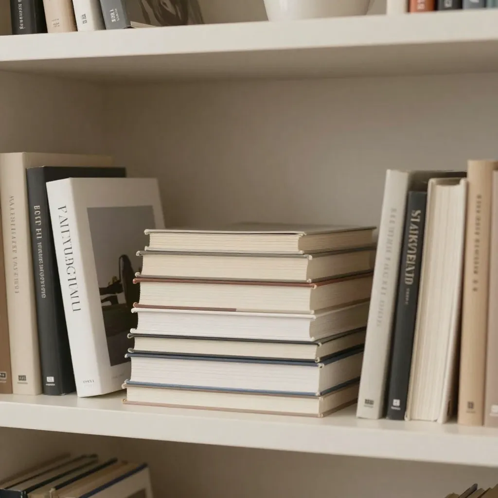 Nordisches Bücherregal mit Holzbuchstützen und natürlichen Accessoires