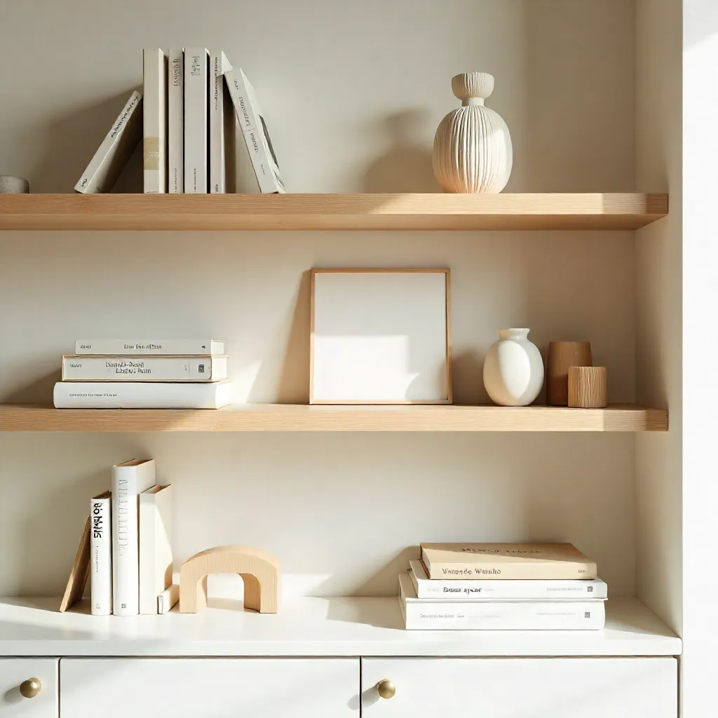 Stilvolles Bücherregal mit verschiedenen Buchstützen und Pflanzen