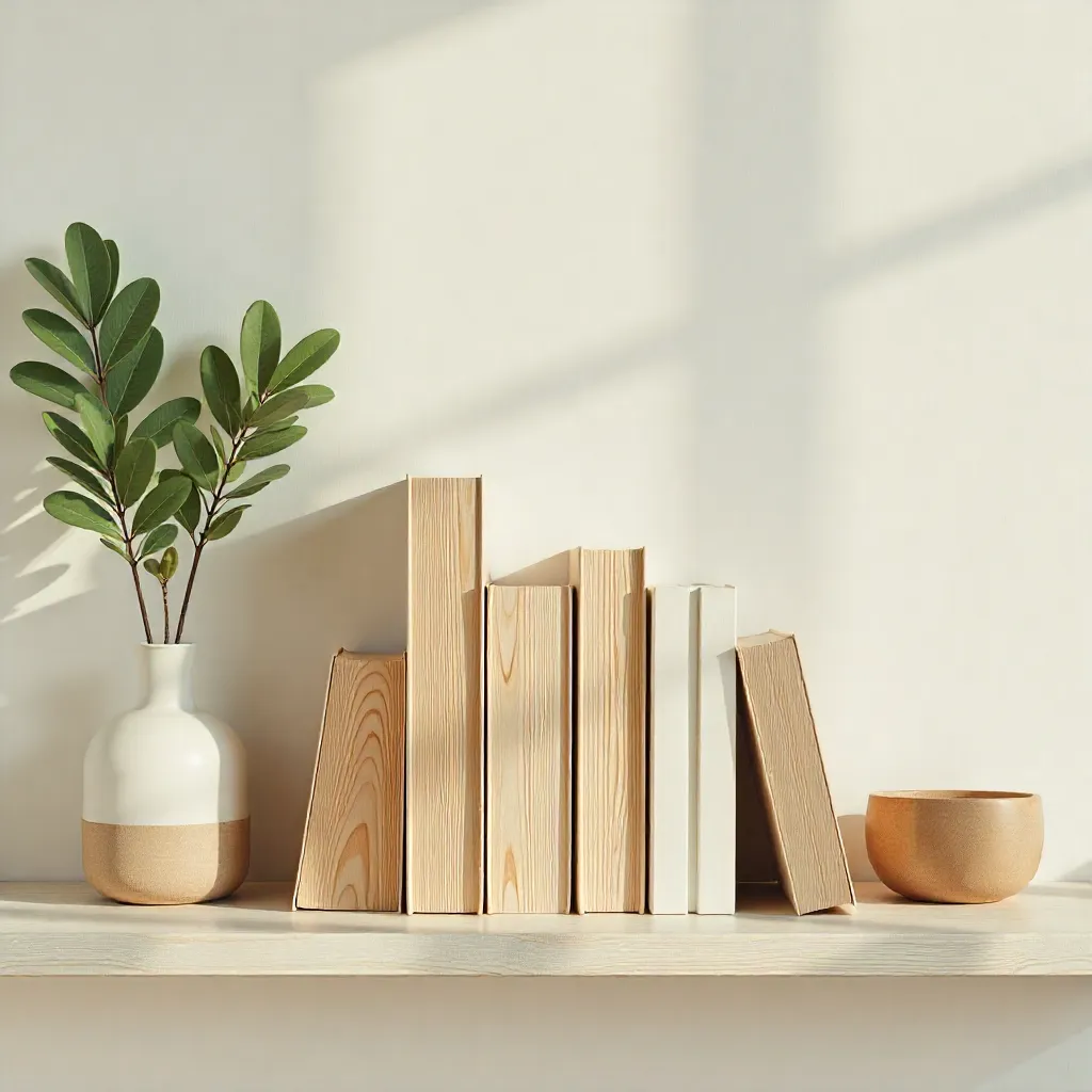 Detailansicht von verschiedenen Materialien für Buchstützen in natürlicher Umgebung