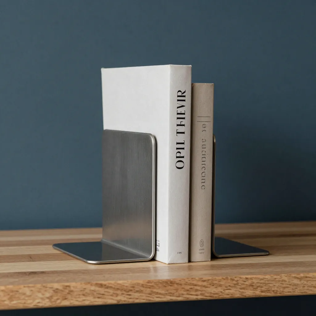 Bücherregal mit verschiedenen Buchstützen in verschiedenen Materialien