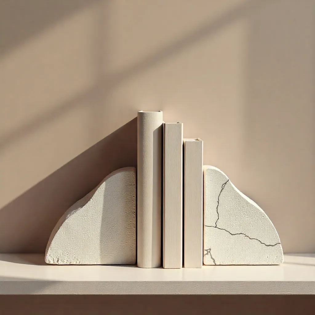 Modernes Bücherregal mit geometrischen Buchstützen