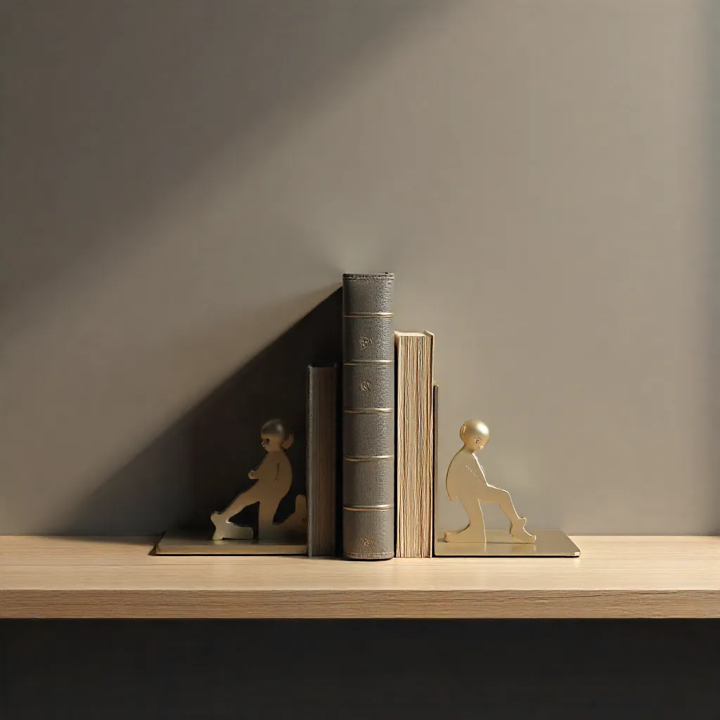 Bücherregal mit kreativen Buchstützen-Arrangements