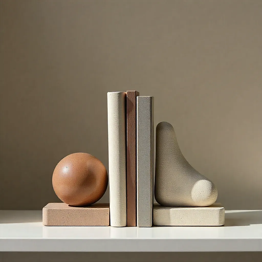 Bücherregal mit kreativen Buchstützen-Arrangements